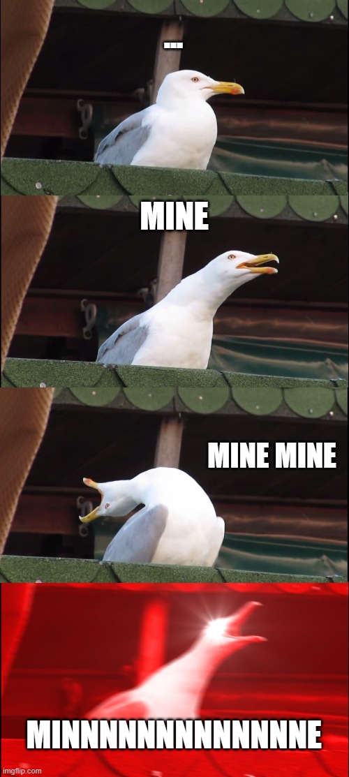 Inhaling Seagull | ... MINE; MINE MINE; MINNNNNNNNNNNNNE | image tagged in memes,inhaling seagull | made w/ Imgflip meme maker