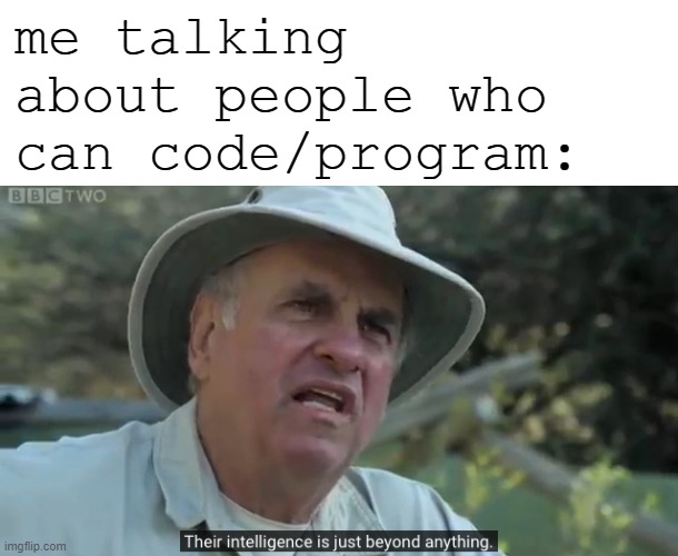 I really don't get how it works XD | me talking about people who can code/program: | image tagged in their intelligence is just beyond anything,memes,coding,programming,maybe i will someday | made w/ Imgflip meme maker