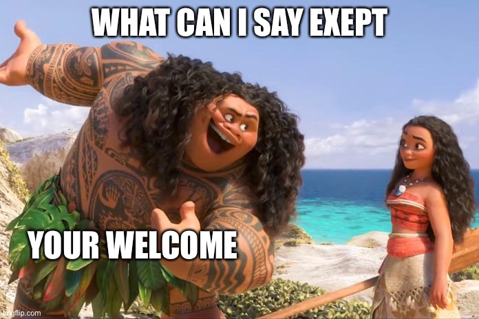Moana Maui You're Welcome | WHAT CAN I SAY EXEPT YOUR WELCOME | image tagged in moana maui you're welcome | made w/ Imgflip meme maker
