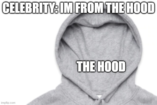 CELEBRITY: IM FROM THE HOOD; THE HOOD | image tagged in the hood | made w/ Imgflip meme maker