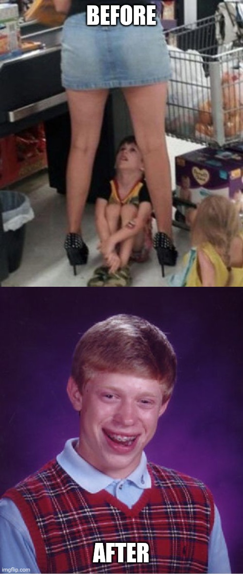 THE BEGINNING OF BRIAN'S BAD LUCK | BEFORE; AFTER | image tagged in memes,bad luck brian,walmart,wtf | made w/ Imgflip meme maker