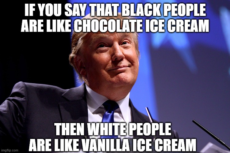 Basic | IF YOU SAY THAT BLACK PEOPLE ARE LIKE CHOCOLATE ICE CREAM; THEN WHITE PEOPLE ARE LIKE VANILLA ICE CREAM | image tagged in donald trump no2 | made w/ Imgflip meme maker