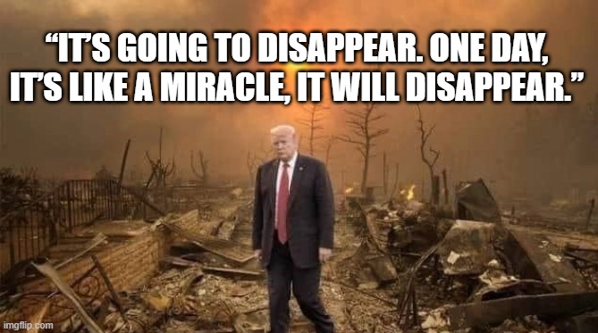 trump's amerika | “IT’S GOING TO DISAPPEAR. ONE DAY, IT’S LIKE A MIRACLE, IT WILL DISAPPEAR.” | image tagged in trump fail,virus,trump's america | made w/ Imgflip meme maker