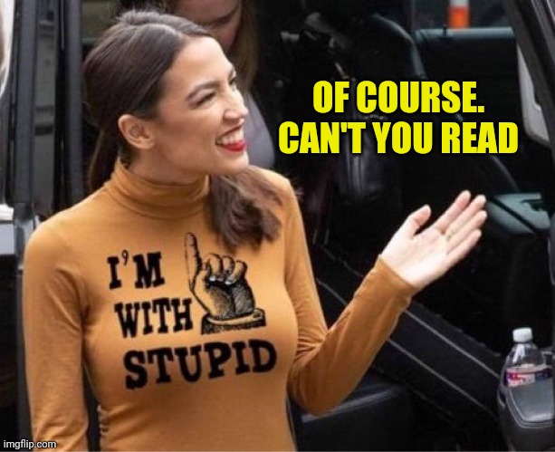 AOC nominates Bernie | OF COURSE. CAN'T YOU READ | image tagged in aoc genius | made w/ Imgflip meme maker