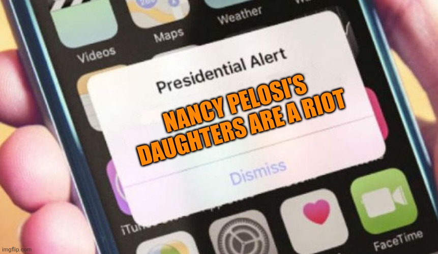Presidential Alert Meme | NANCY PELOSI'S DAUGHTERS ARE A RIOT | image tagged in memes,presidential alert | made w/ Imgflip meme maker