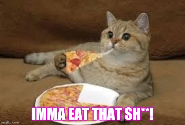 cat eats pizza | IMMA EAT THAT SH**! | image tagged in cat eats pizza | made w/ Imgflip meme maker