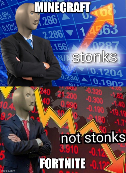 Stonks not stonks | MINECRAFT; FORTNITE | image tagged in stonks not stonks | made w/ Imgflip meme maker