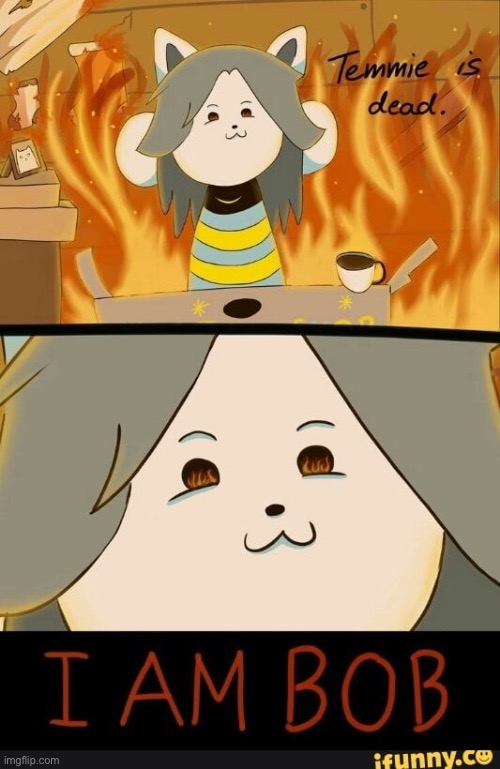 Bob | image tagged in memes,funny,bob,temmie,undertale,fire | made w/ Imgflip meme maker