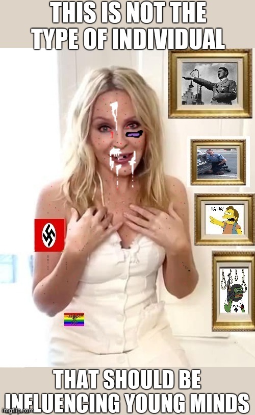 A hateful person that needs to be 'canceled' by society | THIS IS NOT THE TYPE OF INDIVIDUAL; THAT SHOULD BE INFLUENCING YOUNG MINDS | image tagged in kylie white power 1 accurate,kylie,kylie minogue,kylieminoguesucks,google kylie minogue,kylie minogue memes | made w/ Imgflip meme maker