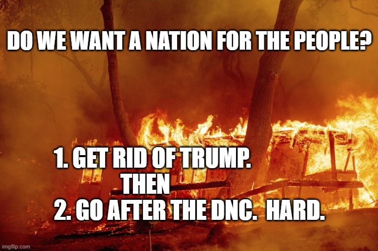 Prescription | DO WE WANT A NATION FOR THE PEOPLE? 1. GET RID OF TRUMP.
               THEN
2. GO AFTER THE DNC.  HARD. | image tagged in trump,dnc | made w/ Imgflip meme maker