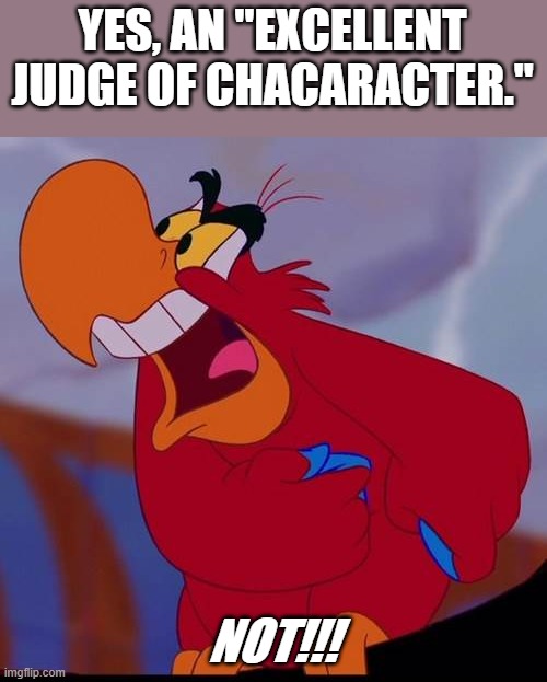 Iago | YES, AN "EXCELLENT JUDGE OF CHACARACTER." NOT!!! | image tagged in iago | made w/ Imgflip meme maker