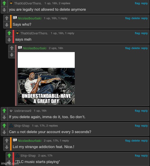 Moikey has outlawed me deleteing. Any objections? | image tagged in lol the other comments tho,b l u e | made w/ Imgflip meme maker