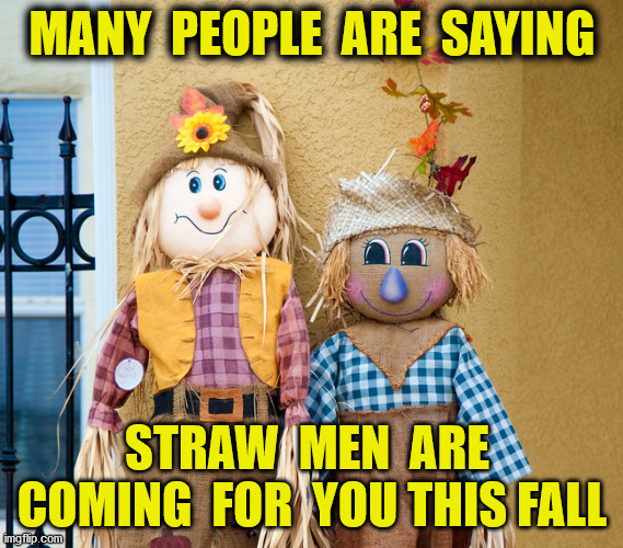 Beware, America | MANY  PEOPLE  ARE  SAYING; STRAW  MEN  ARE  COMING  FOR  YOU THIS FALL | image tagged in straw men,trump,biden,election,memes | made w/ Imgflip meme maker