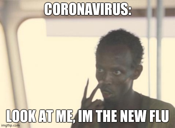 -_- | CORONAVIRUS:; LOOK AT ME, IM THE NEW FLU | image tagged in memes,i'm the captain now,cool | made w/ Imgflip meme maker