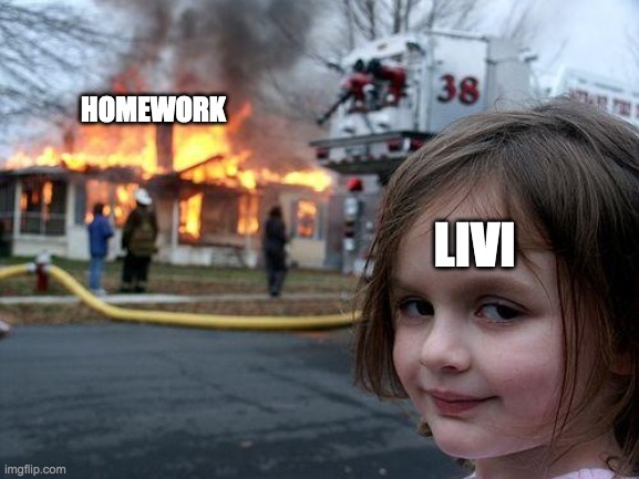 how do i download this on my daughters macbook? this is what homework is now | HOMEWORK; LIVI | image tagged in memes,disaster girl | made w/ Imgflip meme maker