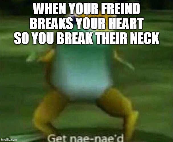 Get nae-nae'd | WHEN YOUR FREIND BREAKS YOUR HEART SO YOU BREAK THEIR NECK | image tagged in get nae-nae'd | made w/ Imgflip meme maker