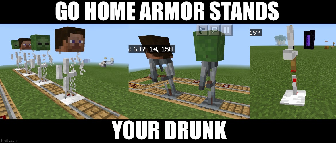 I think a found a bug | GO HOME ARMOR STANDS; YOUR DRUNK | image tagged in minecraft,go home youre drunk,bug | made w/ Imgflip meme maker