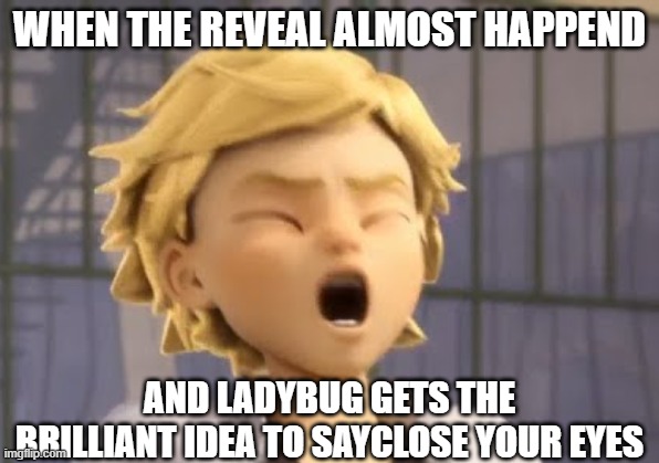 *Sigh* | WHEN THE REVEAL ALMOST HAPPEND; AND LADYBUG GETS THE BRILLIANT IDEA TO SAYCLOSE YOUR EYES | made w/ Imgflip meme maker