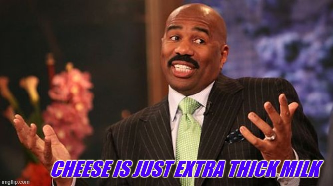 Steve Harvey Meme | CHEESE IS JUST EXTRA THICK MILK | image tagged in memes,steve harvey | made w/ Imgflip meme maker