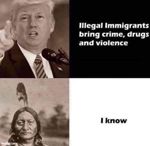 oof size large MAGA (repost) | image tagged in native american,repost,indians,trump,illegal immigration,colonialism | made w/ Imgflip meme maker