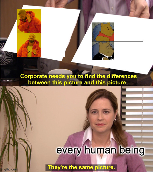 They're The Same Picture Meme | every human being | image tagged in memes,they're the same picture | made w/ Imgflip meme maker