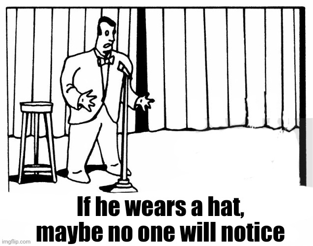 Stand-up comic | If he wears a hat, maybe no one will notice | image tagged in stand-up comic | made w/ Imgflip meme maker