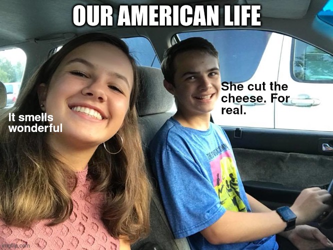 Who cut the cheese | OUR AMERICAN LIFE | image tagged in fart,cheese,cut one,smell,bad smell | made w/ Imgflip meme maker