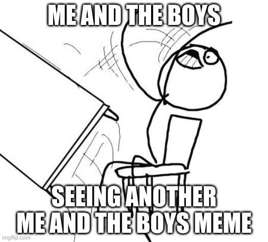 Me and the boys getting angry | ME AND THE BOYS; SEEING ANOTHER ME AND THE BOYS MEME | image tagged in memes,table flip guy,me and the boys rage,me and the boys | made w/ Imgflip meme maker