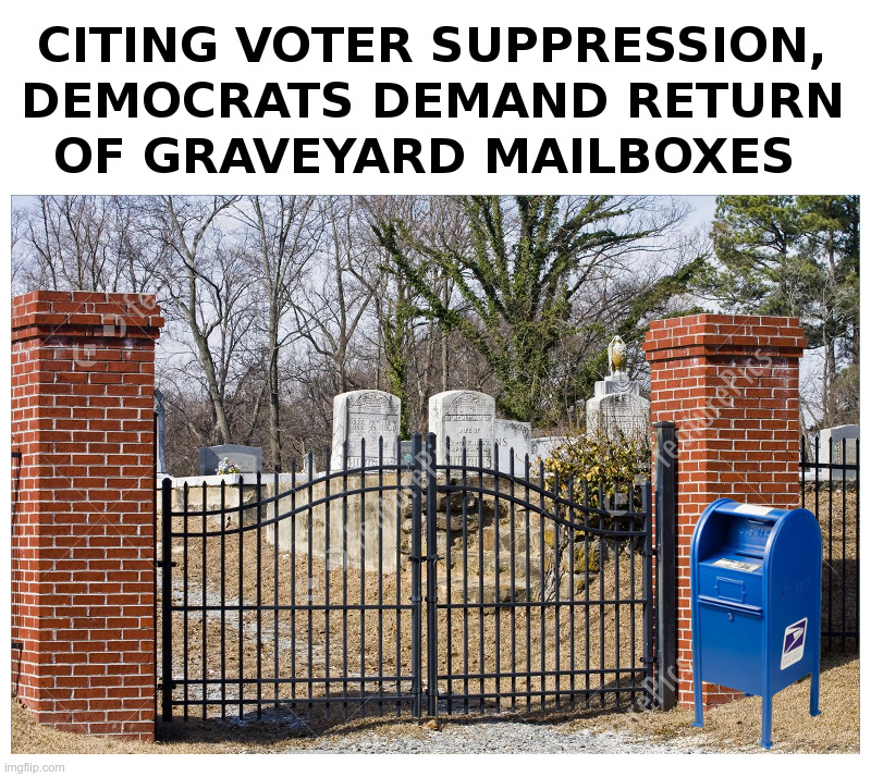 Democrats Demand Return of Graveyard Mailboxes | image tagged in democrats,graveyard,dead voters,mail,ballots,voter fraud | made w/ Imgflip meme maker