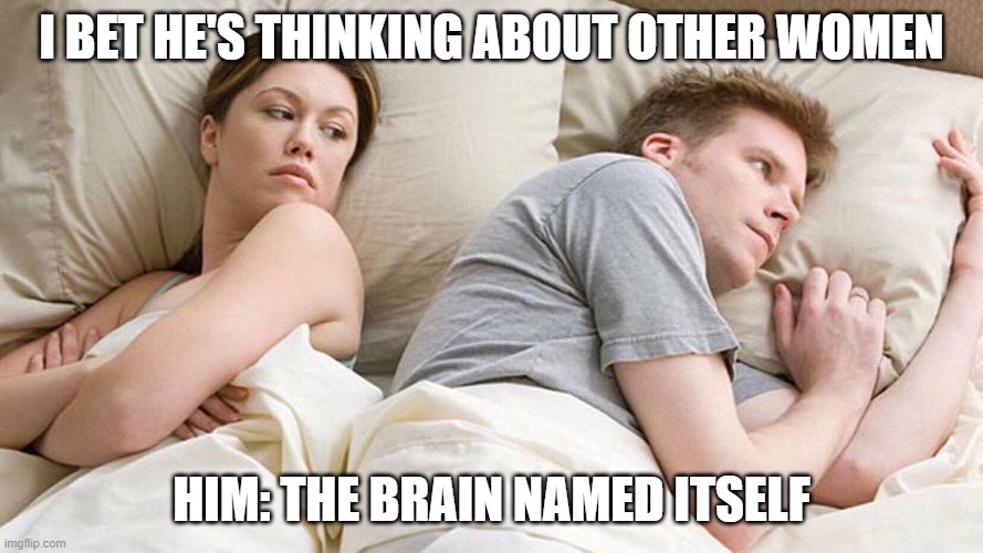 I Bet He's Thinking About Other Women | I BET HE'S THINKING ABOUT OTHER WOMEN; HIM: THE BRAIN NAMED ITSELF | image tagged in i bet he's thinking about other women | made w/ Imgflip meme maker