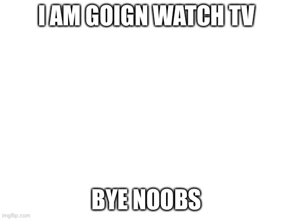 Bye | I AM GOIGN WATCH TV; BYE NOOBS | image tagged in blank white template | made w/ Imgflip meme maker