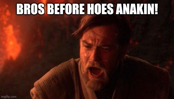 You Were The Chosen One (Star Wars) Meme | BROS BEFORE HOES ANAKIN! | image tagged in memes,you were the chosen one star wars,anakin,obi wan kenobi | made w/ Imgflip meme maker