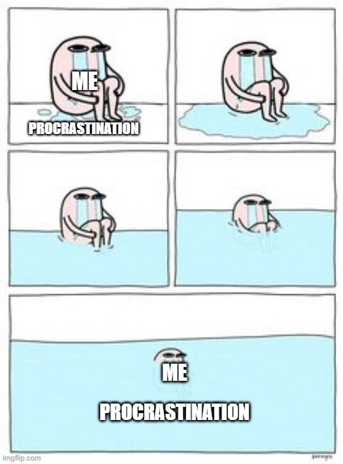 my school life in a meme | ME; PROCRASTINATION; ME; PROCRASTINATION | image tagged in tears all over,procrastination | made w/ Imgflip meme maker
