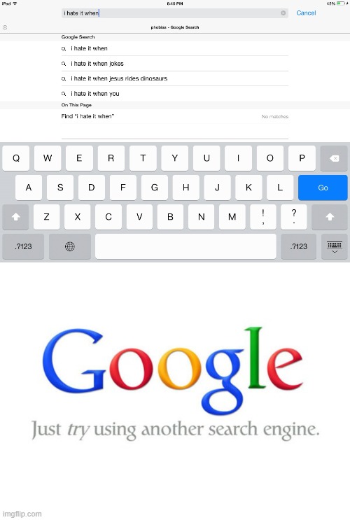 no other great(funnnier) search engine *period* | image tagged in i hate it when,google no other search engine | made w/ Imgflip meme maker