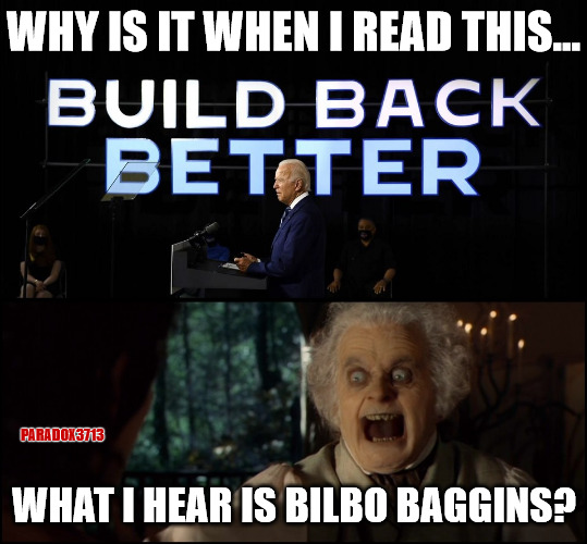 C'mon man, do you even Bilbo? | WHY IS IT WHEN I READ THIS... PARADOX3713; WHAT I HEAR IS BILBO BAGGINS? | image tagged in memes,funny,politcs,joe biden,kamala harris,democrats | made w/ Imgflip meme maker