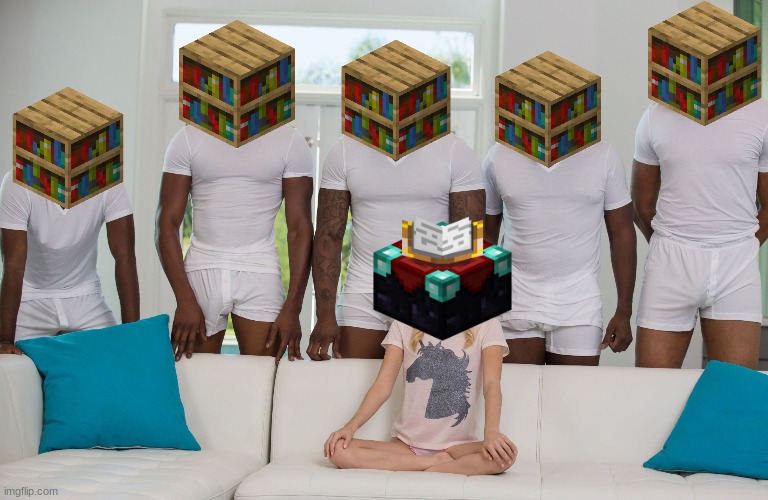 Bookshelves + Enchanting table = | image tagged in piper perri black orgy,enchantress,books,minecraft | made w/ Imgflip meme maker