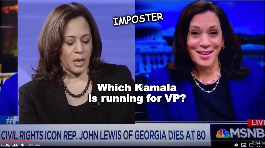 kamala harris clone double | IMPOSTER; Which Kamala is running for VP? | image tagged in kamala harris,joe biden | made w/ Imgflip meme maker