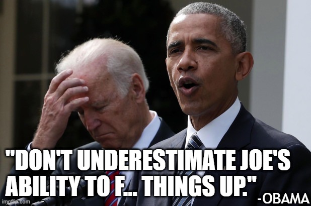 Biden 2020 | "DON'T UNDERESTIMATE JOE'S ABILITY TO F... THINGS UP."; -OBAMA | image tagged in don't underestimate joe's ability | made w/ Imgflip meme maker