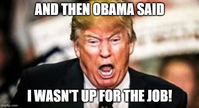 Oh Mommy! | AND THEN OBAMA SAID; I WASN'T UP FOR THE JOB! | image tagged in baby donald | made w/ Imgflip meme maker