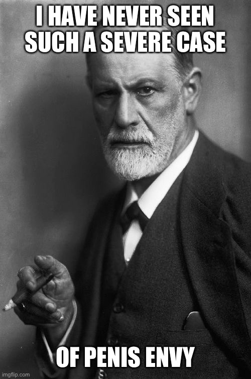 Sigmund Freud Meme | I HAVE NEVER SEEN SUCH A SEVERE CASE OF PENIS ENVY | image tagged in memes,sigmund freud | made w/ Imgflip meme maker