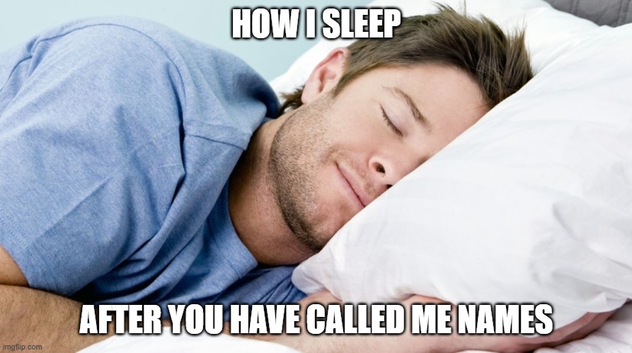 how i sleep | HOW I SLEEP; AFTER YOU HAVE CALLED ME NAMES | image tagged in how i sleep | made w/ Imgflip meme maker