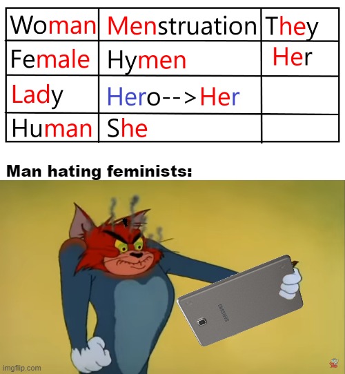 *confused screaming* | Man hating feminists: | image tagged in angry tom tablet/phone | made w/ Imgflip meme maker