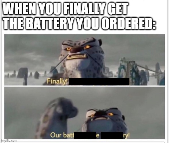 When you finally get the battery you ordered... | WHEN YOU FINALLY GET THE BATTERY YOU ORDERED: | image tagged in finally a worthy opponent | made w/ Imgflip meme maker