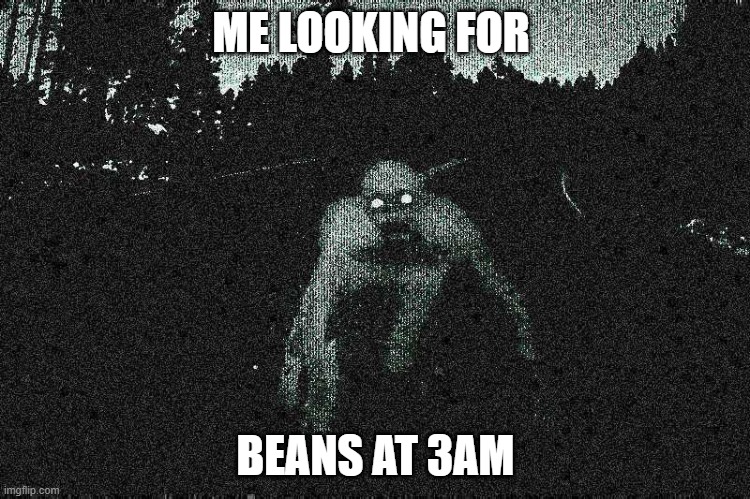 BEANS | ME LOOKING FOR; BEANS AT 3AM | image tagged in beans,ur mom gay | made w/ Imgflip meme maker