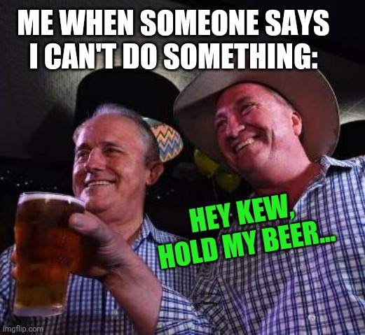 Hold my Beer | ME WHEN SOMEONE SAYS I CAN'T DO SOMETHING: HEY KEW, HOLD MY BEER... | image tagged in hold my beer | made w/ Imgflip meme maker