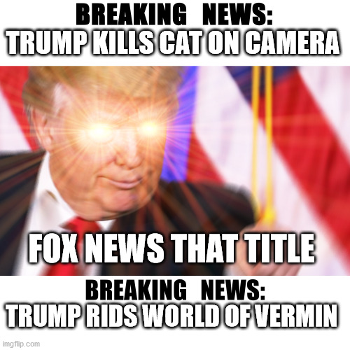 Fox News That Title | TRUMP KILLS CAT ON CAMERA; FOX NEWS THAT TITLE; TRUMP RIDS WORLD OF VERMIN | image tagged in fox news,funny | made w/ Imgflip meme maker