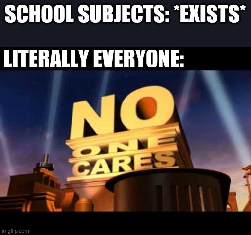 no one cares | SCHOOL SUBJECTS: *EXISTS*; LITERALLY EVERYONE: | image tagged in no one cares | made w/ Imgflip meme maker