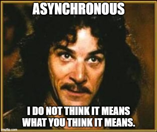 Virtual Learning | ASYNCHRONOUS; I DO NOT THINK IT MEANS WHAT YOU THINK IT MEANS. | image tagged in princess bride | made w/ Imgflip meme maker