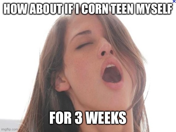 orgasm | HOW ABOUT IF I CORN TEEN MYSELF FOR 3 WEEKS | image tagged in orgasm | made w/ Imgflip meme maker