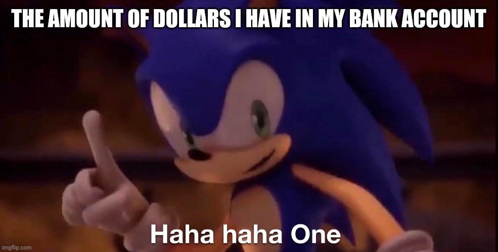 Sonic | THE AMOUNT OF DOLLARS I HAVE IN MY BANK ACCOUNT | image tagged in sonic,funny memes,sonic the hedgehog,funny | made w/ Imgflip meme maker